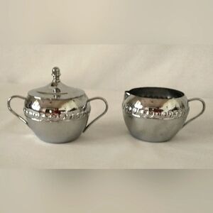 60's Irvinware Mid Century Mod Chrome Sugar Bowl/Lid & Creamer